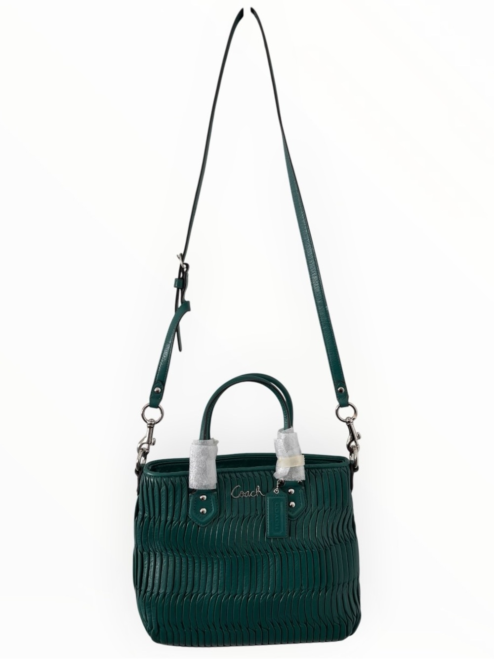 Coach Gathered Leather Ashley Aegean Green (Style #F23972) NWT - Picture 2 of 11